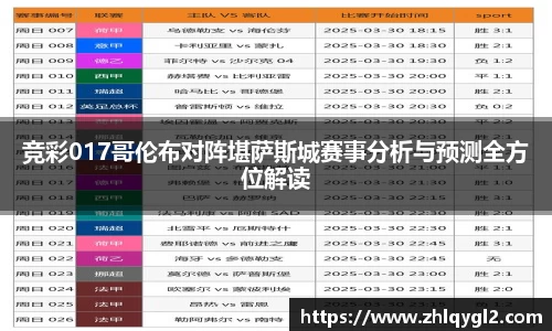 竞彩017哥伦布对阵堪萨斯城赛事分析与预测全方位解读
